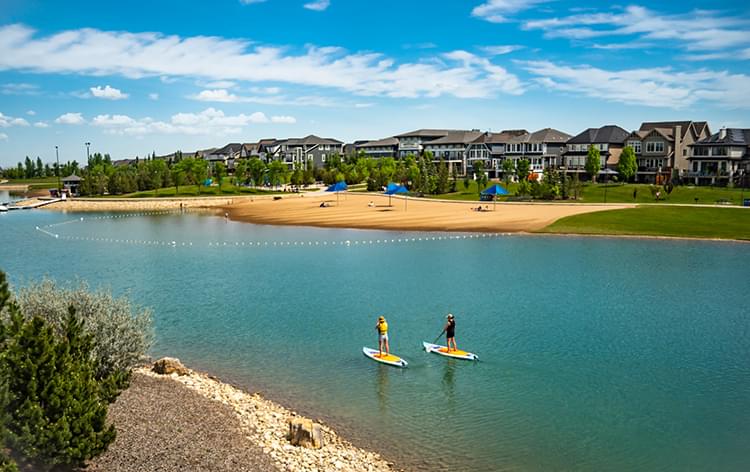 Paddleboarding on lake